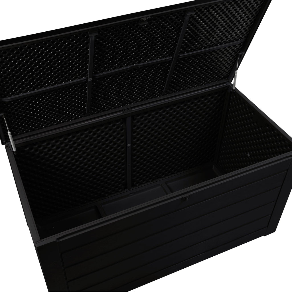 Olsen & Smith Outdoor Plastic Garden Storage Box Bench Shed -Weatherproof Sit On Wood Effect Chest (830L, Anthracite) - Packed Direct UK
