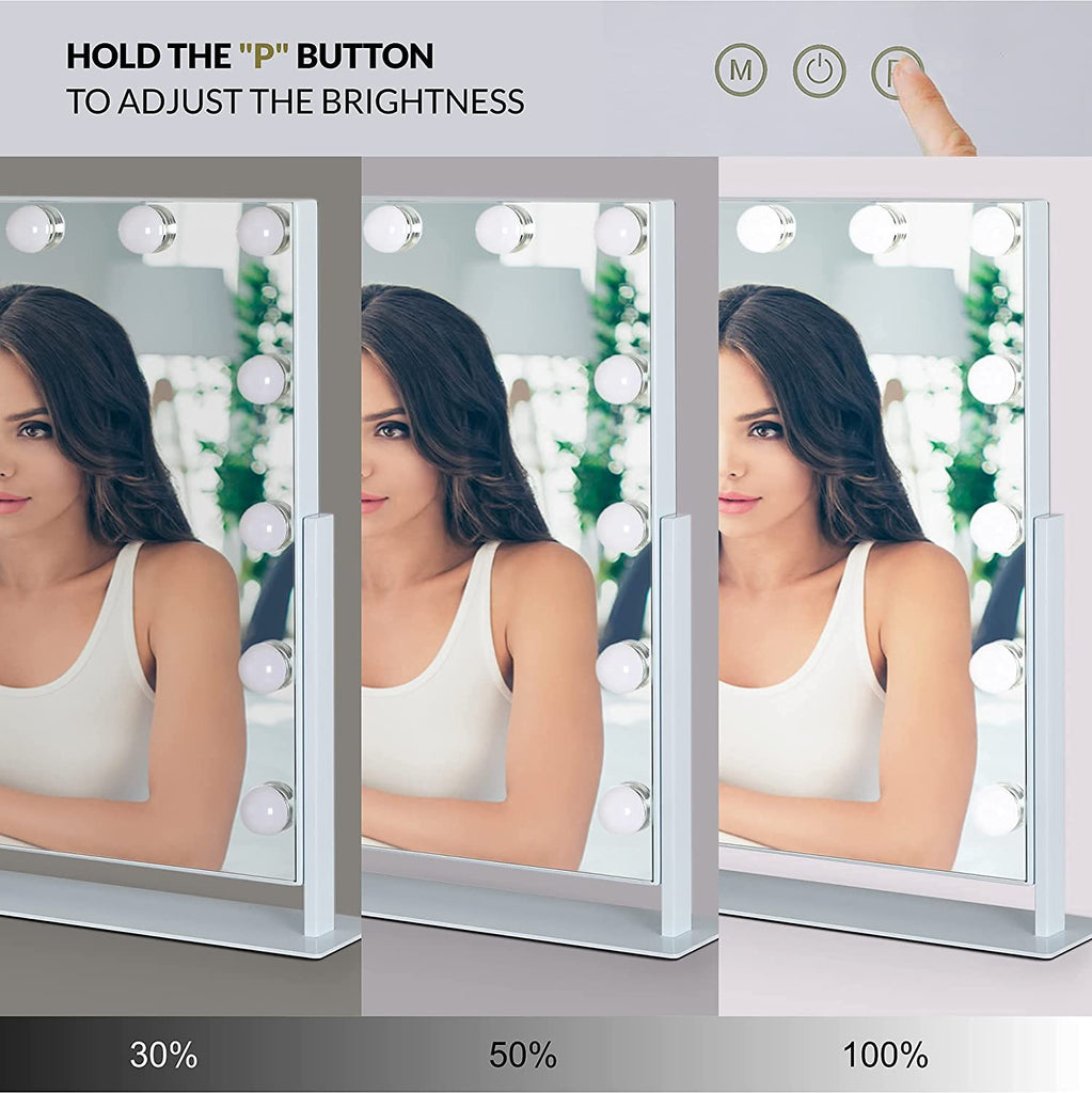 Olsen & Smith Tabletop Hollywood Vanity Makeup Mirror with 15 Dimmable LED Bulbs Lights for Dressing Table White - Packed Direct UK