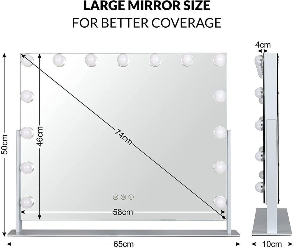 Olsen & Smith Tabletop Hollywood Vanity Makeup Mirror with 15 Dimmable LED Bulbs Lights for Dressing Table White - Packed Direct UK