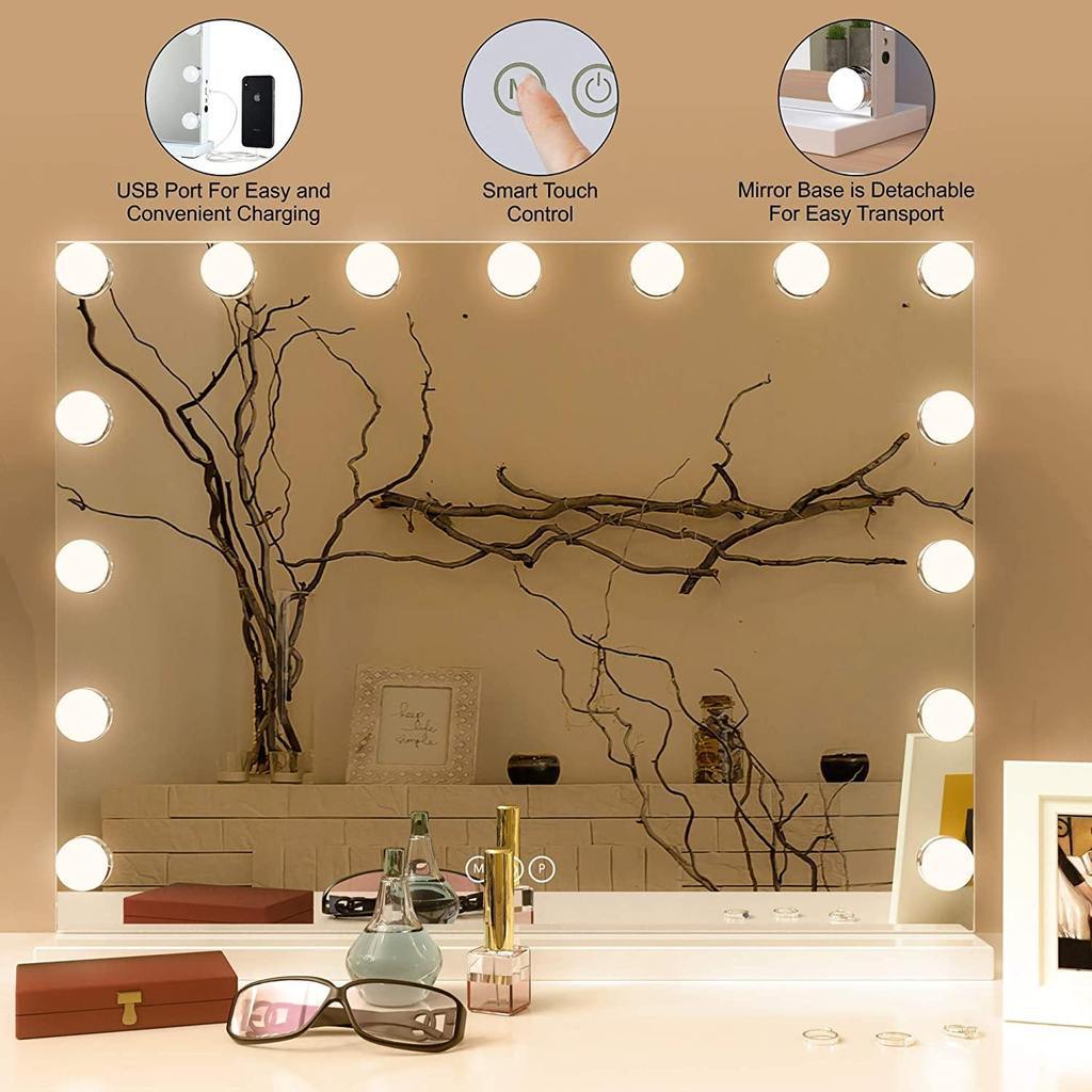 Olsen & Smith Tabletop Hollywood Vanity Makeup Mirror with 15 Dimmable LED Bulbs Lights for Dressing Table White - Packed Direct UK