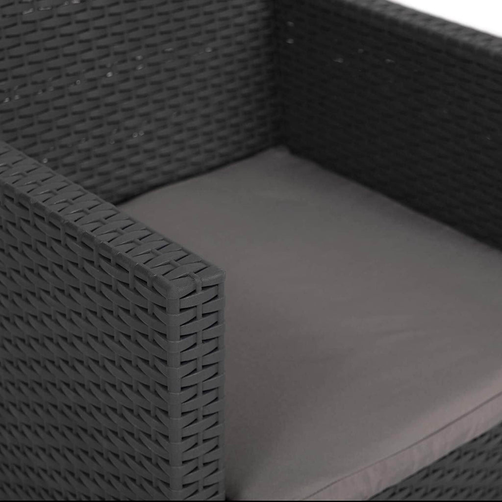 Penelope 3 Piece 2 Person Weatherproof Rattan Outdoor Garden Lawn Decking Balcony Furniture Set, 2x Chair + 1x Table, Anthracite - Packed Direct UK