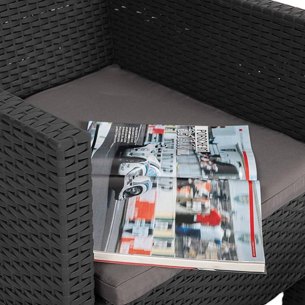 Penelope 3 Piece 2 Person Weatherproof Rattan Outdoor Garden Lawn Decking Balcony Furniture Set, 2x Chair + 1x Table, Anthracite - Packed Direct UK