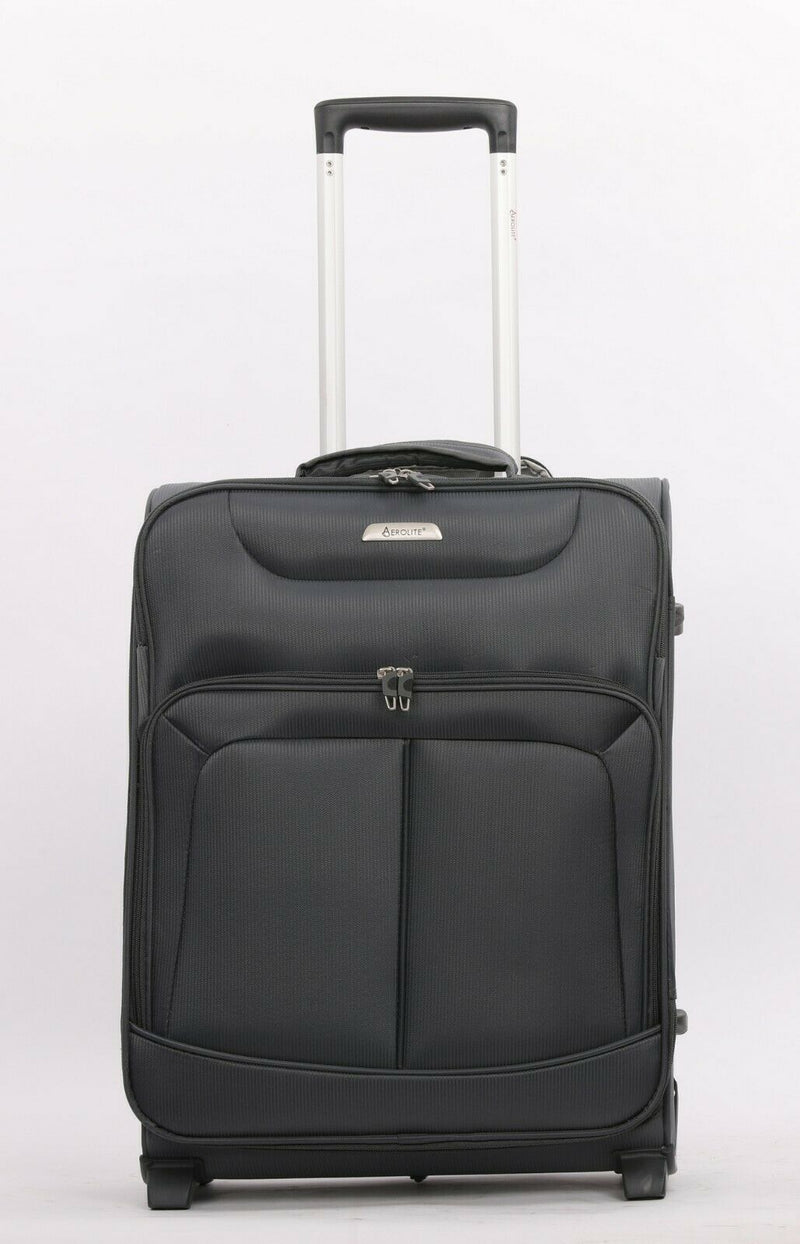 Aerolite Lightweight 2 Wheel 34L Carry On Hand Cabin Luggage Suitcase - Approved for Ryanair, easyJet, British Airways, Flybe and Many More - Black