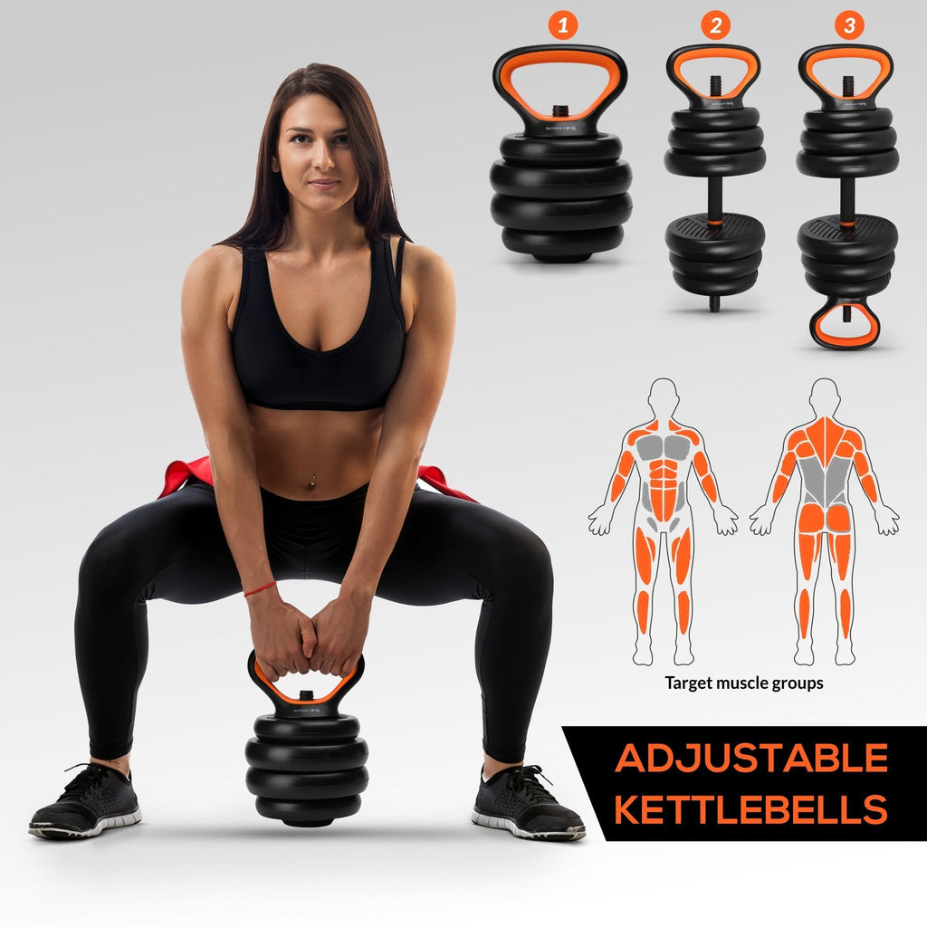 SPORT24 Adjustable Dumbbells Set 28KG, Multifunctional Free Weights Dumbbells Kettlebell Barbell for Starter Bodybuilding Fitness Training Home Gym Workout Exercise For Men and Women - Packed Direct UK
