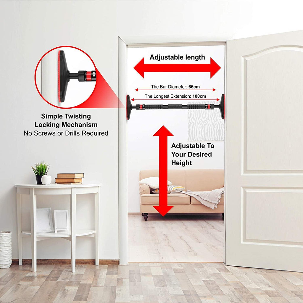 Sport24 Adjustable Telescopic Door Frame Body Weight Pull Up Chin Up Push Up Door Bar Wide Grip Heavy Duty For Home Gym Workout Fitness Muscle Training - Packed Direct UK