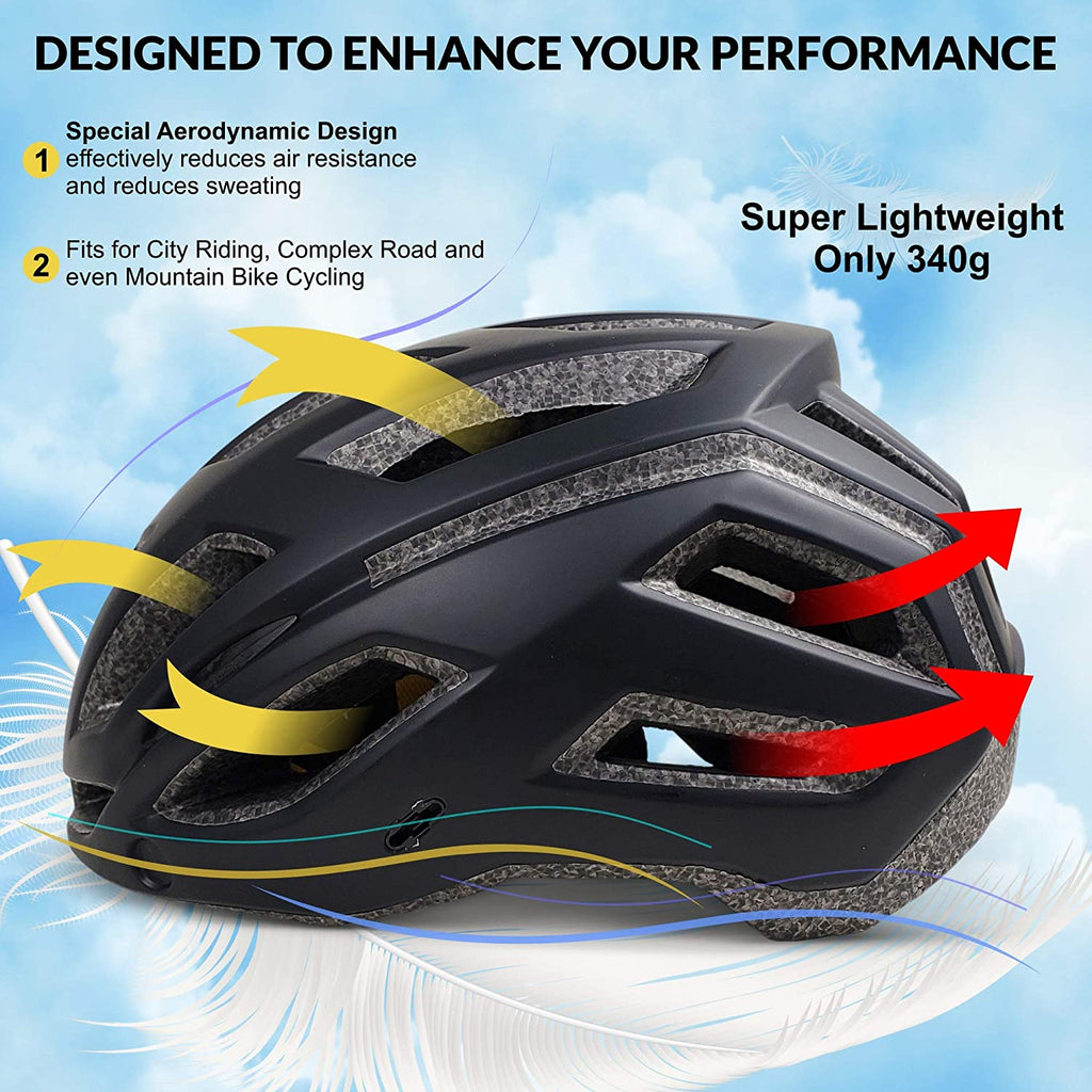 SPORT24 Lightweight Bike Cycle Helmet Road Bike Cycling Safety Helmet for Men Women (Fits Head Sizes 58-61cm) Black White - Packed Direct UK