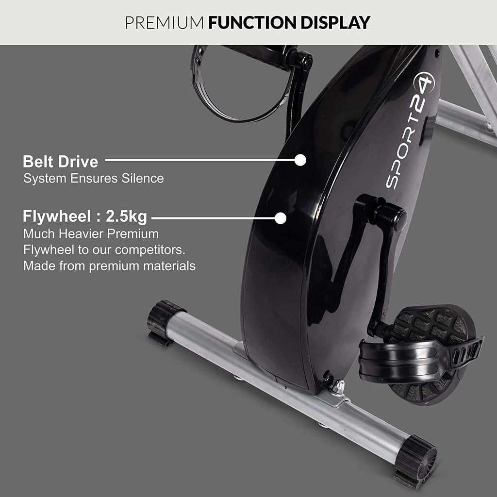 SPORT24 Stationary Upright Exercise Bike Bicycle with Back Rest for Indoor Home Use, Pulse Sensor, LCD Monitor Screen , Cardio Trainer, Fitness, Multi-Resistance Levels - Packed Direct UK