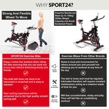 SPORT24 Stationary Upright Exercise Spinning Bike for Home Use, LCD Multi-Function Monitor, Cardio Trainer, Indoor Fitness, Multi-Resistance Levels, Flywheel Bicycle, 2021 Edition - Packed Direct UK