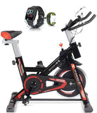 SPORT24 Stationary Upright Exercise Spinning Bike for Home Use, LCD Multi-Function Monitor, Cardio Trainer, Indoor Fitness, Multi-Resistance Levels, Flywheel Bicycle, 2021 Edition - Packed Direct UK