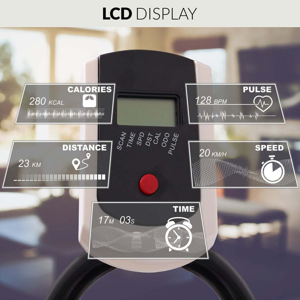 SPORT24 Stationary Upright Exercise Spinning Bike for Home Use, LCD Multi-Function Monitor, Cardio Trainer, Indoor Fitness, Multi-Resistance Levels, Flywheel Bicycle, 2021 Edition - Packed Direct UK