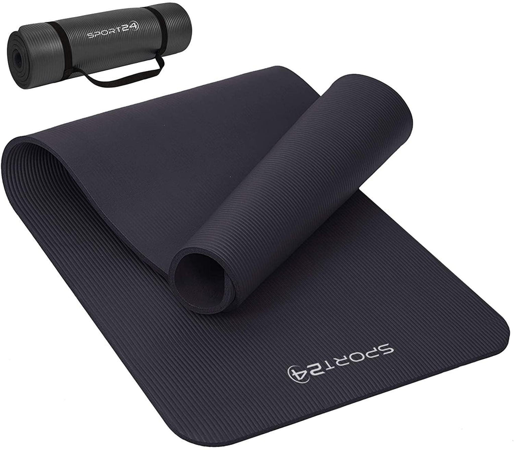 Sport24 Yoga Mat NBR Non-slip Multipurpose- Pilates, Ab workouts, Stretching, Push ups, Gymnastics- 183cm X 62cm X 1cm with Carry Strap- Men/Women - Packed Direct UK