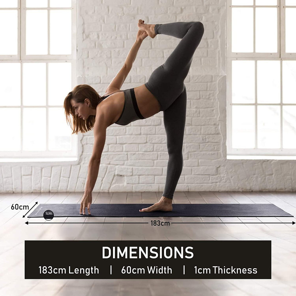 Sport24 Yoga Mat NBR Non-slip Multipurpose- Pilates, Ab workouts, Stretching, Push ups, Gymnastics- 183cm X 62cm X 1cm with Carry Strap- Men/Women - Packed Direct UK