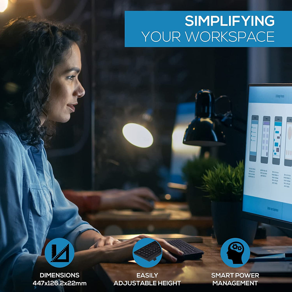 Wireless Compact Keyboard and Mouse Combo Set for Windows PC, 12 Multimedia & Shortcut Keys, Quiet Operation, Splashproof, QWERTY UK Layout - Black - Packed Direct UK