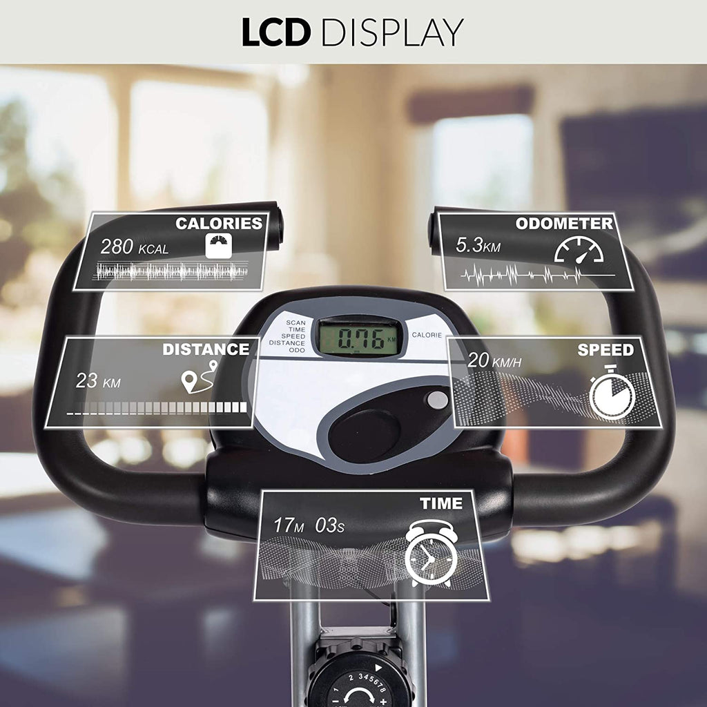 SPORT24 Stationary Upright Exercise Bike Bicycle with Back Rest for Indoor Home Use, Pulse Sensor, LCD Monitor Screen , Cardio Trainer, Fitness, Multi-Resistance Levels