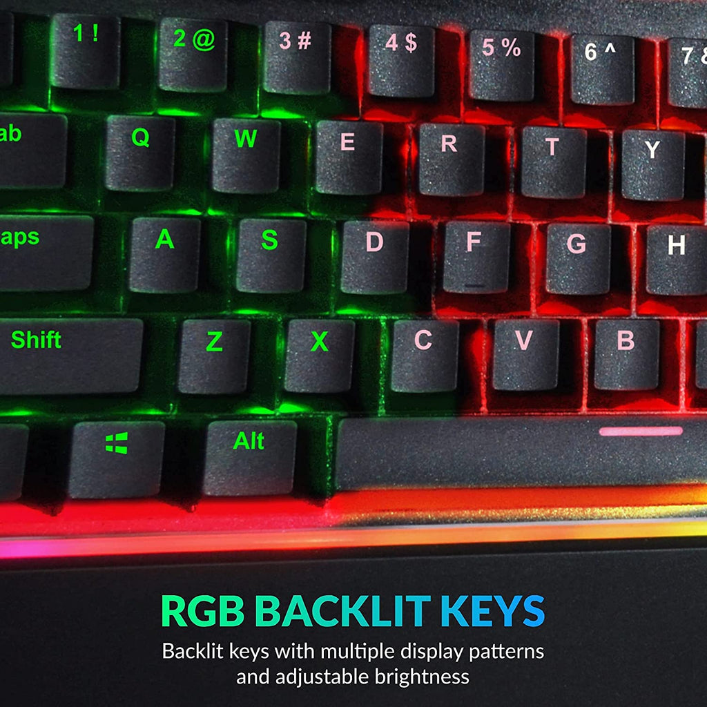 XTREME RGB Backlit Mechanical Gaming Keyboard USB Wired Rainbow Keyboard for PC Gaming with Wrist Rest - UK Qwerty Layout - Black - Packed Direct UK