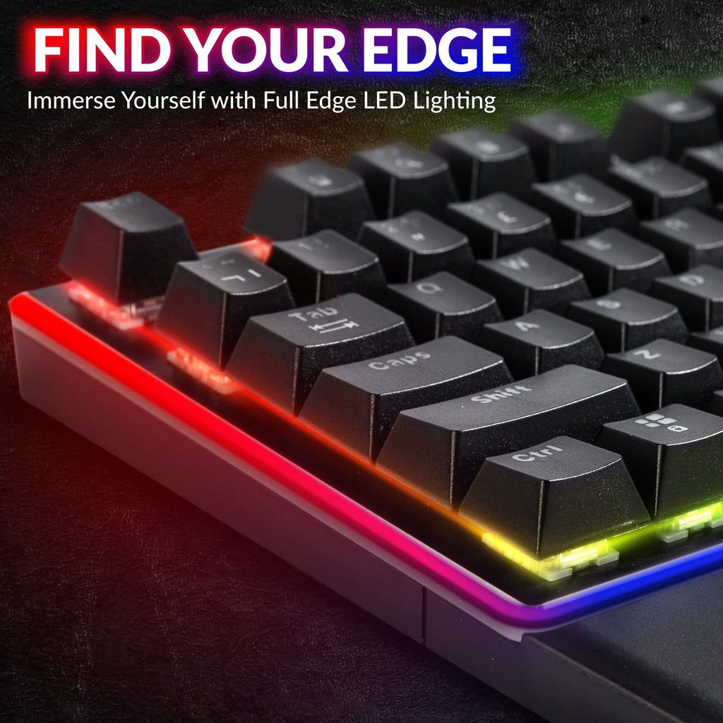 XTREME RGB Backlit Mechanical Gaming Keyboard USB Wired Rainbow Keyboard for PC Gaming with Wrist Rest - UK Qwerty Layout - Black - Packed Direct UK