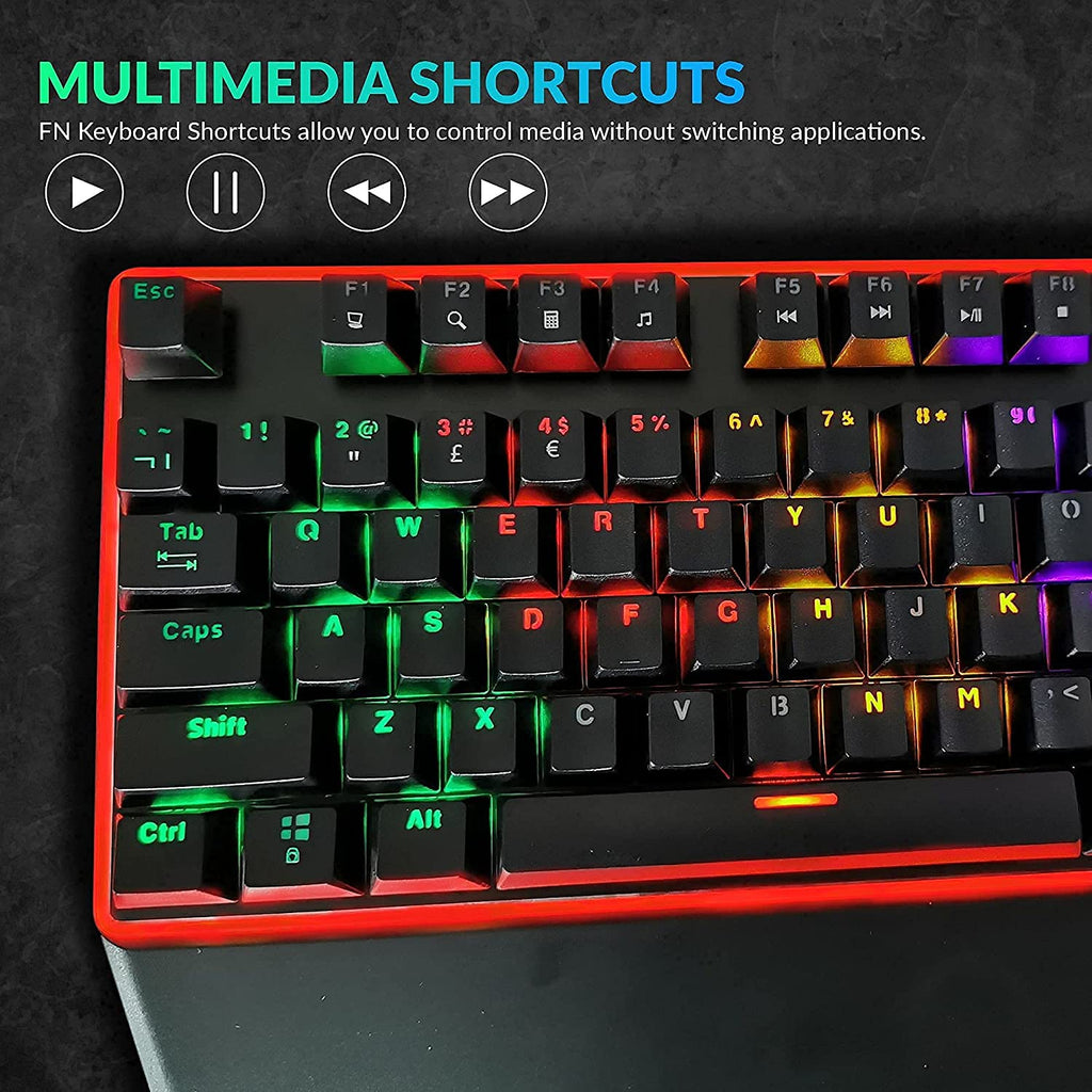 XTREME RGB Backlit Mechanical Gaming Keyboard USB Wired Rainbow Keyboard for PC Gaming with Wrist Rest - UK Qwerty Layout - Black - Packed Direct UK