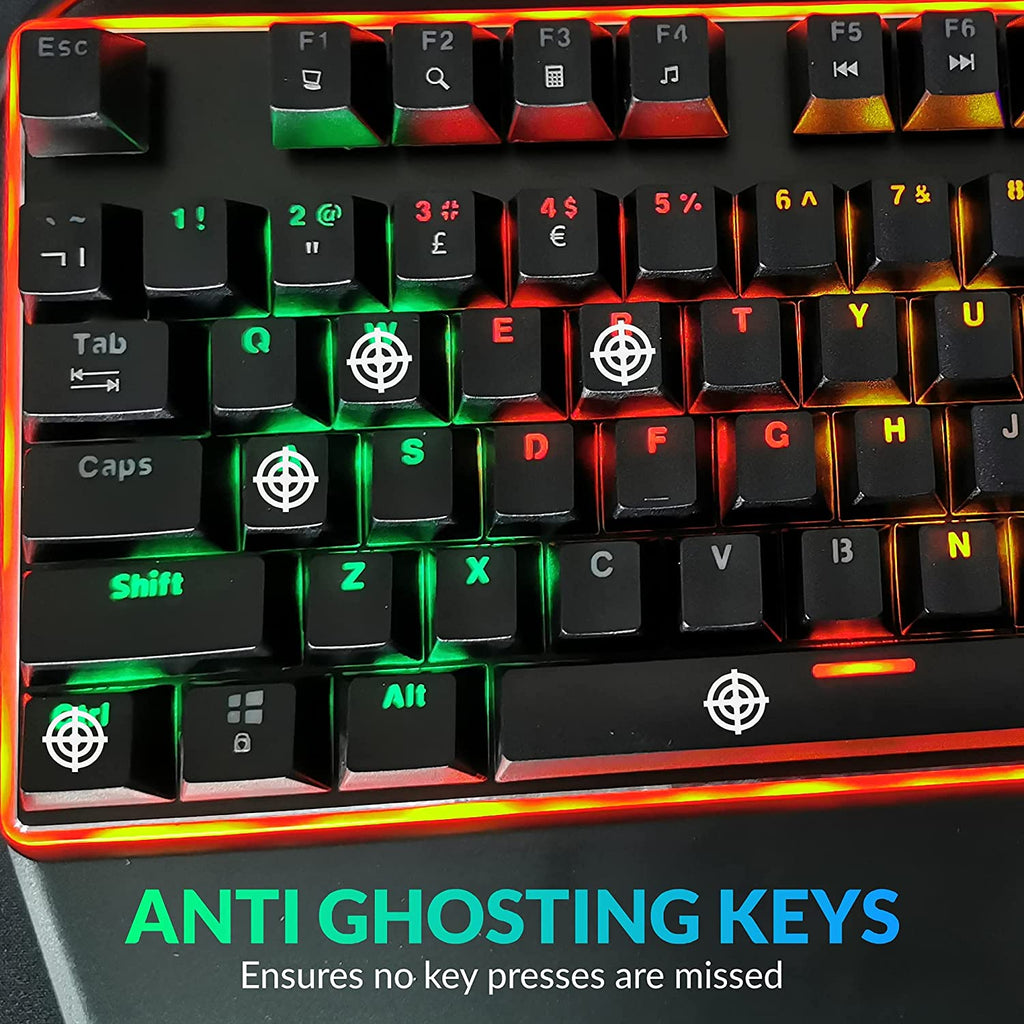 XTREME RGB Backlit Mechanical Gaming Keyboard USB Wired Rainbow Keyboard for PC Gaming with Wrist Rest - UK Qwerty Layout - Black - Packed Direct UK