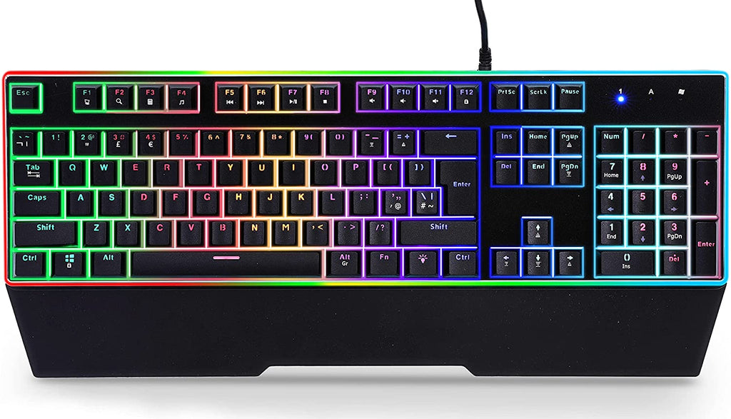 XTREME RGB Backlit Mechanical Gaming Keyboard USB Wired Rainbow Keyboard for PC Gaming with Wrist Rest - UK Qwerty Layout - Black - Packed Direct UK