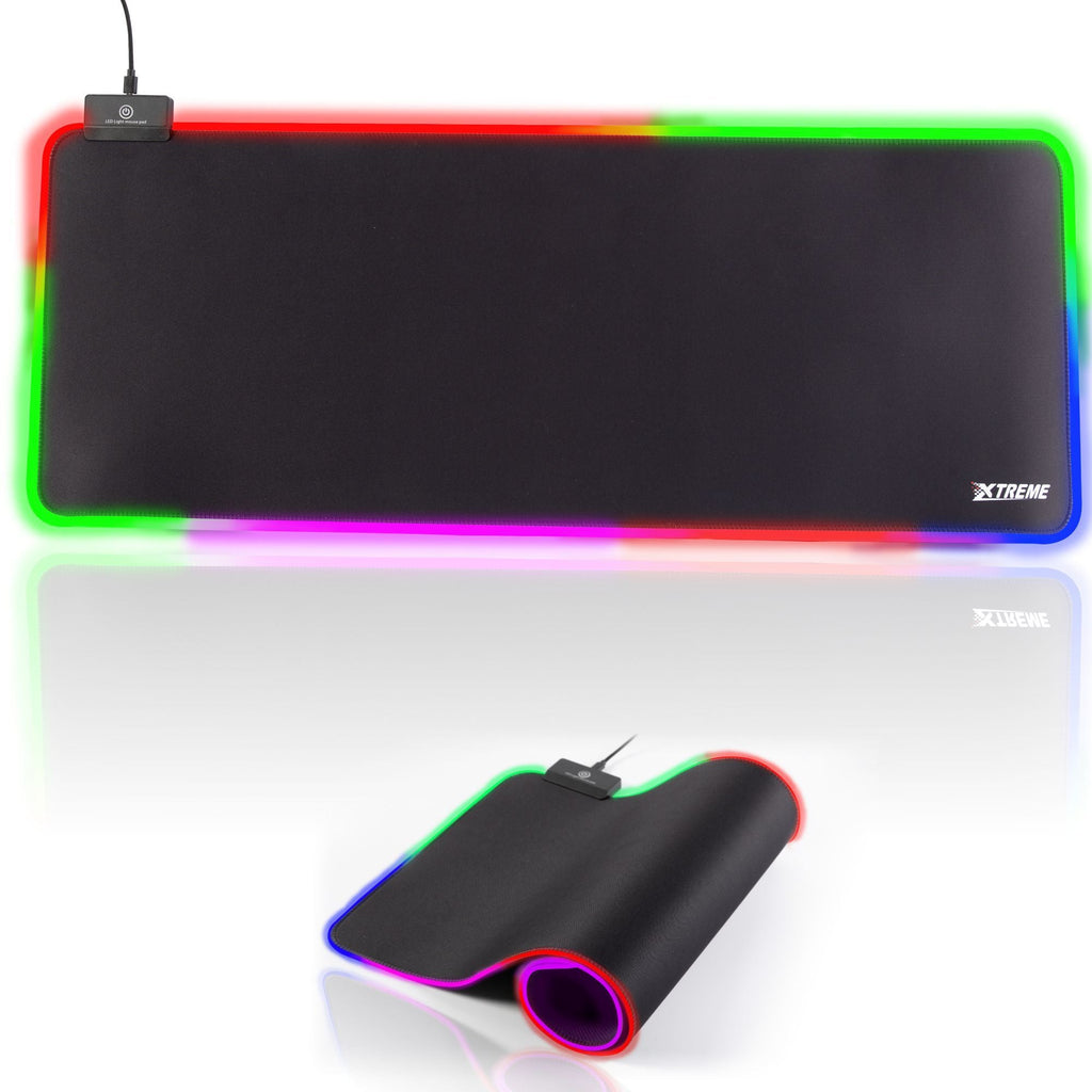 XTREME RGB Gaming LED Mouse Mat Pad – Large Wide Thick Soft Non-Slip Mousepad for PC Computer Macbook Laptop Desk Gaming Rig - 800×300×4mm - Black - Packed Direct UK