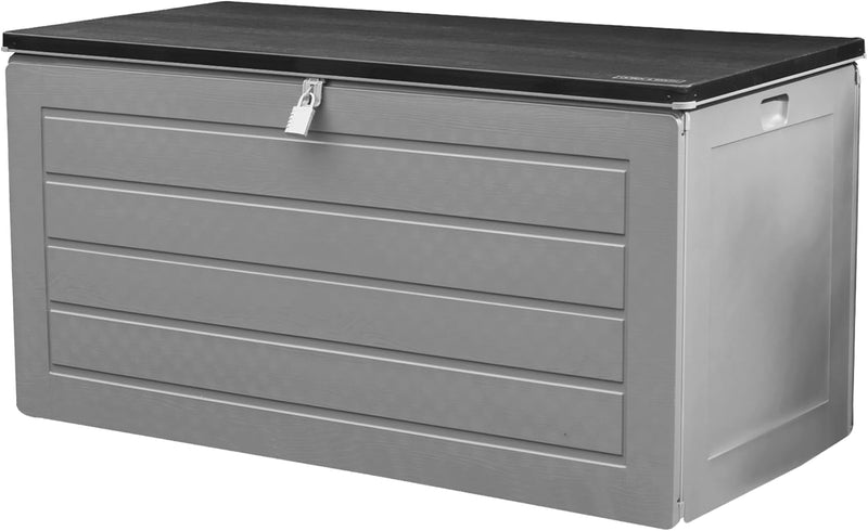 Olsen & Smith 680L MASSIVE Capacity Outdoor Garden Storage With Padlock Box Plastic Shed - Weatherproof & Sit On with Wood Effect Chest (680L, Anthracite)