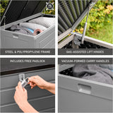 Olsen & Smith 680L MASSIVE Capacity Outdoor Garden Storage With Padlock Box Plastic Shed - Weatherproof & Sit On with Wood Effect Chest (680L, Anthracite)
