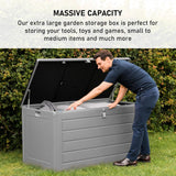 Olsen & Smith 680L MASSIVE Capacity Outdoor Garden Storage With Padlock Box Plastic Shed - Weatherproof & Sit On with Wood Effect Chest (680L, Anthracite)