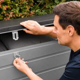 Olsen & Smith 680L MASSIVE Capacity Outdoor Garden Storage With Padlock Box Plastic Shed - Weatherproof & Sit On with Wood Effect Chest (680L, Anthracite)
