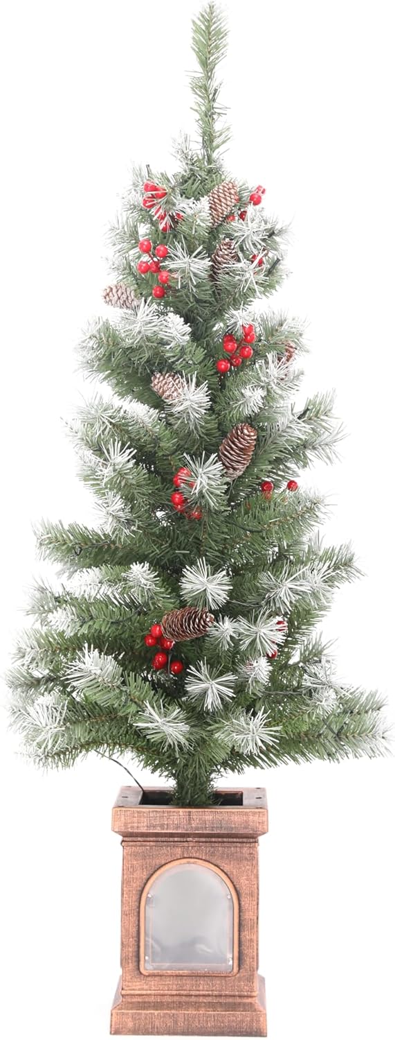 Olsen & Smith 4ft Christmas Tree - Pine Xmas Tree for Home Decor - Artificial Indoor Pre Lit Christmas Tree 4ft with 110 Branch Tips, 86 Warm LED Lights & Ornaments - Traditional Christmas Décor