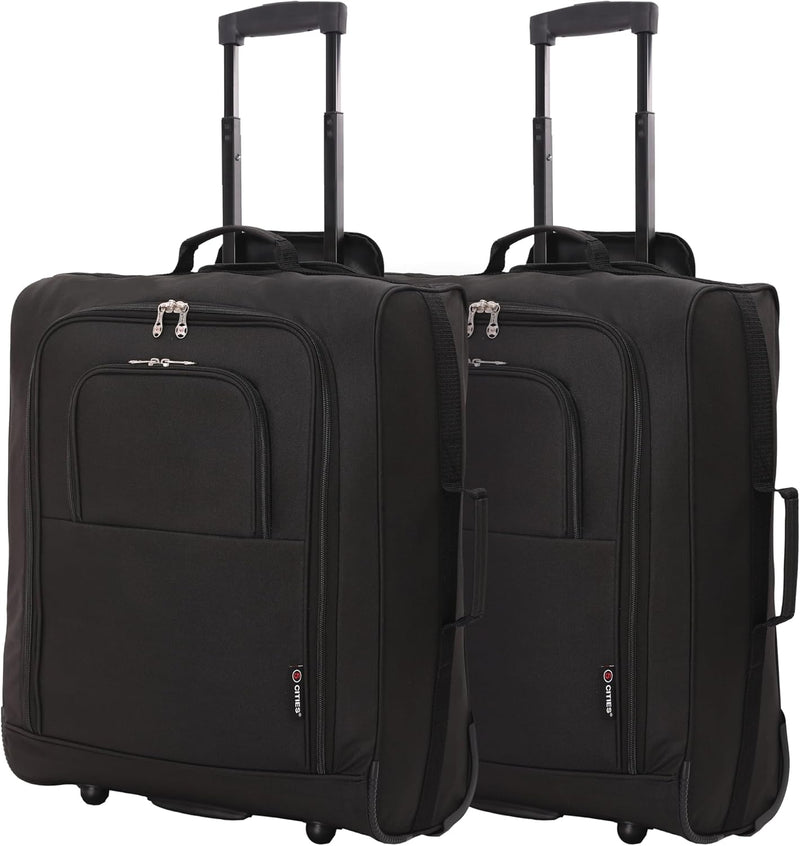 Set of 2 British Airways Jet 2 & easyJet Plus/Flexi 56x45x25cm Maximum Cabin Hand Luggage Approved Trolley Bag, Huge 60L Capacity, Black