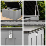 Olsen & Smith 830L Capacity Outdoor Garden Storage Box With Padlock Plastic Shed - Weatherproof & Sit On with Wood Effect Chest (830-Litre, Anthracite)