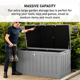 Olsen & Smith 830L Capacity Outdoor Garden Storage Box With Padlock Plastic Shed - Weatherproof & Sit On with Wood Effect Chest (830-Litre, Anthracite)