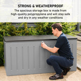 Olsen & Smith 830L Capacity Outdoor Garden Storage Box With Padlock Plastic Shed - Weatherproof & Sit On with Wood Effect Chest (830-Litre, Anthracite)