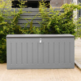 Olsen & Smith 830L Capacity Outdoor Garden Storage Box With Padlock Plastic Shed - Weatherproof & Sit On with Wood Effect Chest (830-Litre, Anthracite)