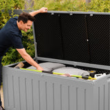 Olsen & Smith 830L Capacity Outdoor Garden Storage Box With Padlock Plastic Shed - Weatherproof & Sit On with Wood Effect Chest (830-Litre, Anthracite)