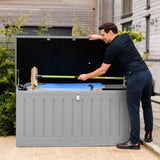 Olsen & Smith 830L Capacity Outdoor Garden Storage Box With Padlock Plastic Shed - Weatherproof & Sit On with Wood Effect Chest (830-Litre, Anthracite)