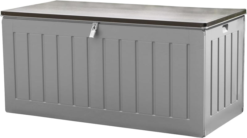 Olsen & Smith 830L Capacity Outdoor Garden Storage Box With Padlock Plastic Shed - Weatherproof & Sit On with Wood Effect Chest (830-Litre, Anthracite)