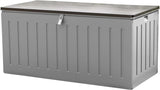 Olsen & Smith 830L Capacity Outdoor Garden Storage Box With Padlock Plastic Shed - Weatherproof & Sit On with Wood Effect Chest (830-Litre, Anthracite)