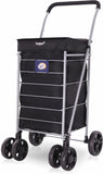 Hoppa Lightweight 6-Wheel Premium 2024 Model Folding Shopping Trolley Extra Large 75.6L Capacity Shopping Trolley Bag, 95cm, 5.25kg, Push/Pull (Black)