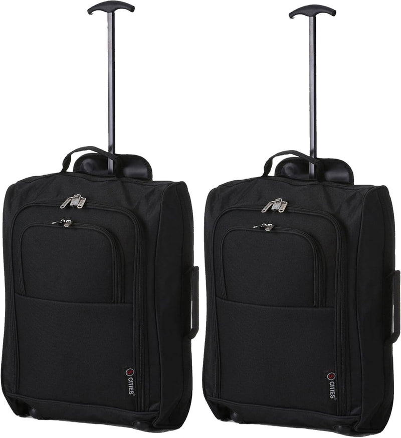 5 Cities The Valencia Collection Hand Luggage, 42 Liters, Plain Black Set of 2