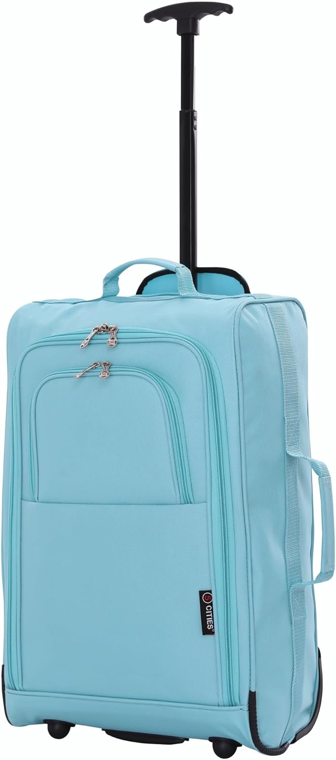 5 Cities 21"/55cm Carry On Lightweight Travel Cabin Approved Trolley Bag with Wheels Suit Case Hand Luggage with 2 Year Warranty
