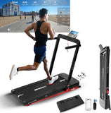 Sports24 Home Folding Treadmill, 1-16km/h 5 in 1 Foldable, Auto-Incline Running Machine, 120kg Limit, Bottle Holder, Apps, Speaker, Work Tray, Handle, LED Display, 4.5HP Quiet Motor, Remote Control