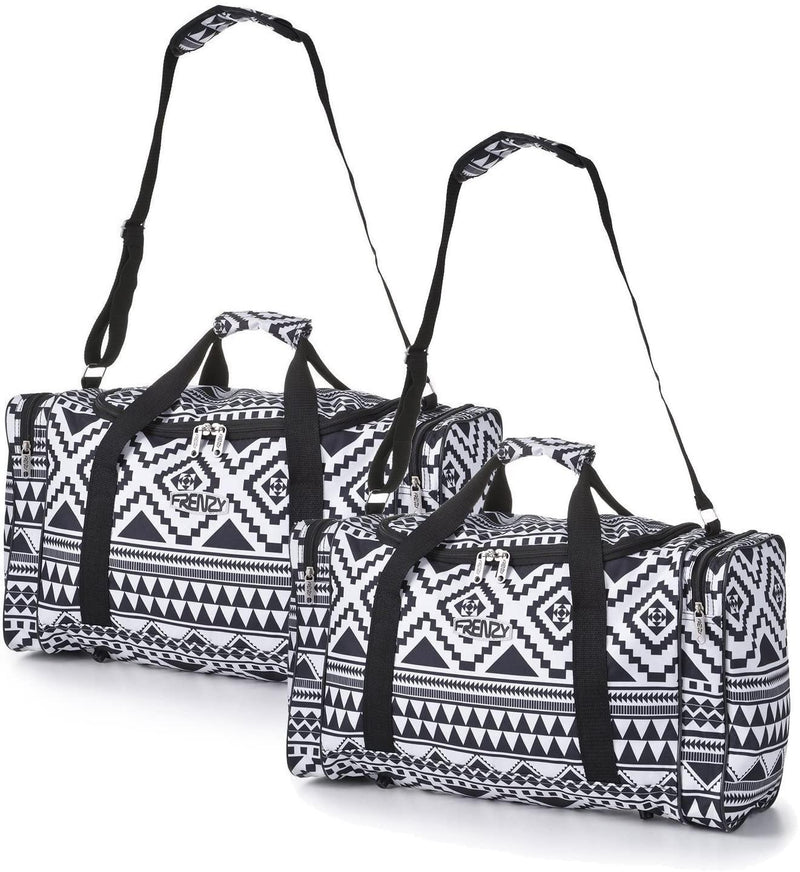 5 Cities Set of 2 Cabin Size Holdall Flight Duffel Bag, 54cm, Aztec Black and White - Packed Direct UK