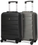 Aerolite (55x35x20cm) Lightweight Hard Shell Cabin Hand Luggage (x2 Set) CHARCOAL + BLACK
