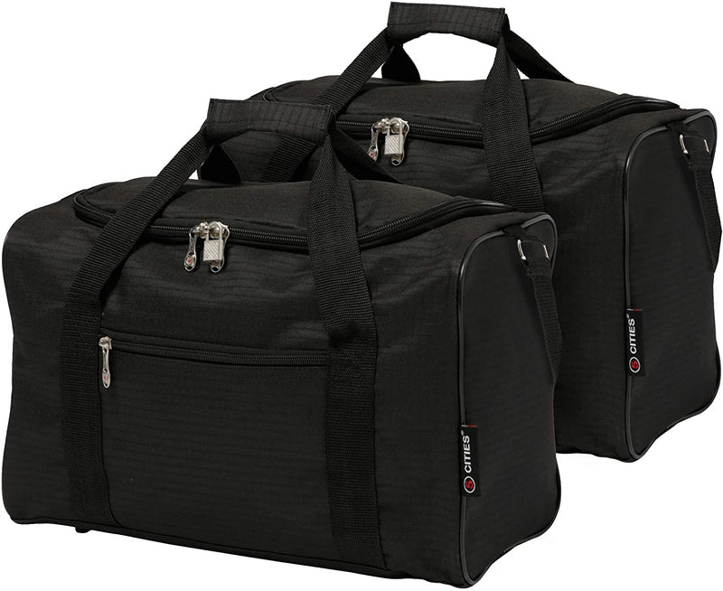 5 Cities 40x20x25 New and Improved 2022 Ryanair Maximum Sized Under Seat Cabin Holdall Travel Flight Bag – Take The Max on Board! (2X Black)