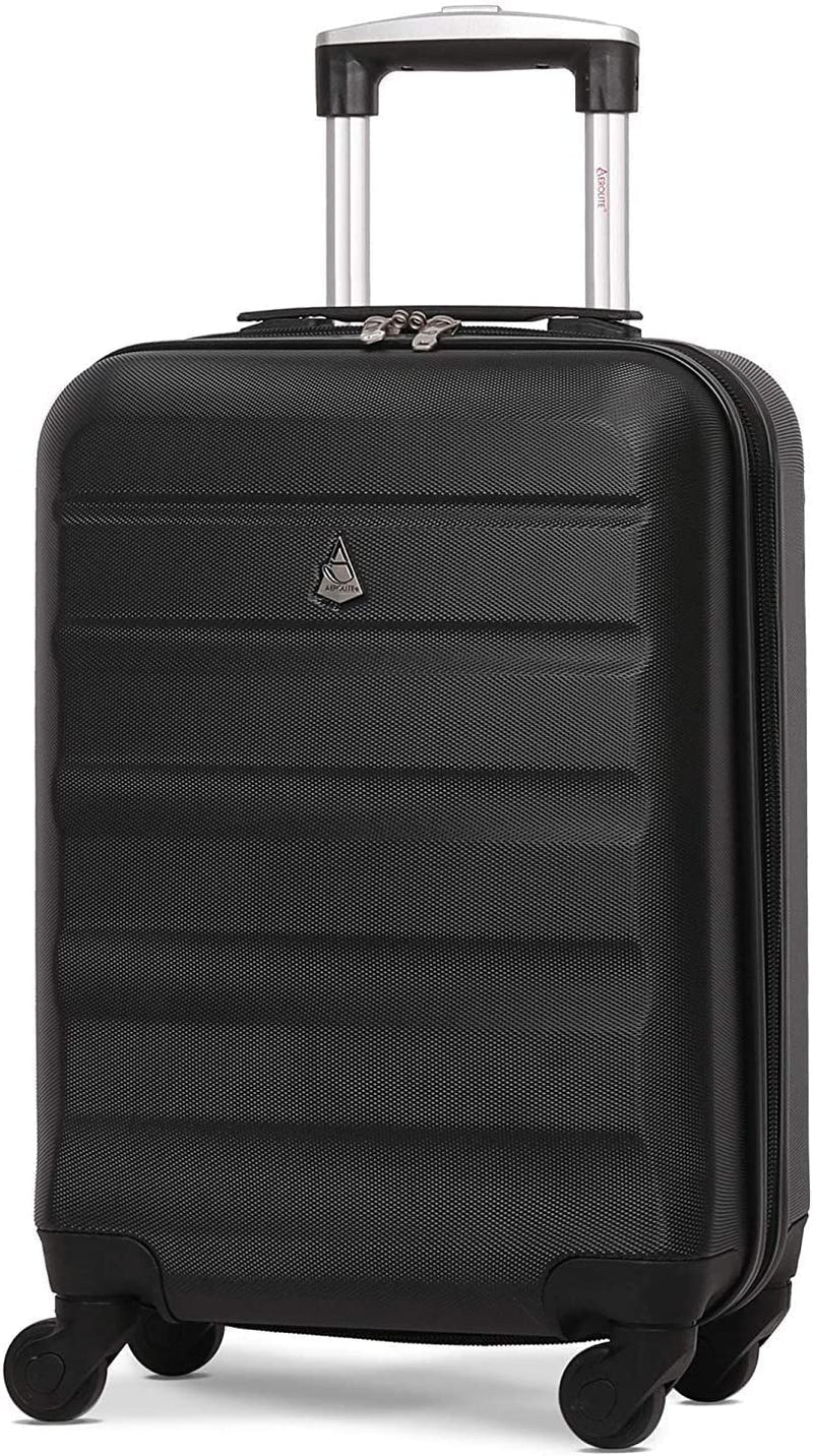 Aerolite 55cm Lightweight Hard Shell Cabin Hand Luggage with 4 Spinner Wheels for 360 Degree Manoeuvrability 21", Approved for Ryanair, easyJet, British Airways, Virgin Atlantic, Flybe and More BLACK