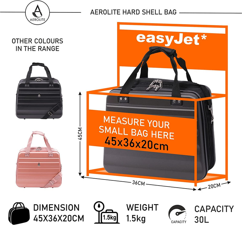 Aerolite New Summer 2023 Easyjet Maximum Size 45x36x20cm Hand Cabin Luggage Approved Hard Shell Travel Carry On Holdall Shoulder Under Seat Flight Bag with 2 Year Warranty charcoal