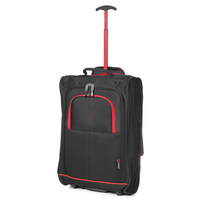 5 Cities (55x35x20cm) Lightweight Cabin Hand Luggage With a Retractable Telescopic Handle, Approved For Ryanair/easyJet/British Airways & more