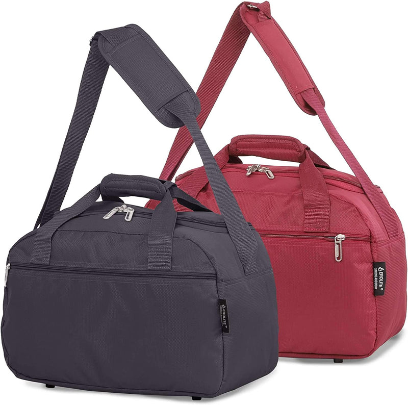 Aerolite (40x20x25cm) New and Improved 2023 Ryanair Maximum Size Holdall Cabin Luggage Under Seat Flight Holdall Bag WINE + CHARCOAL