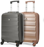 Aerolite (55x35x20cm) Lightweight Hard Shell Cabin Hand Luggage (x2 Set) CHARCOAL + ROSEGOLD